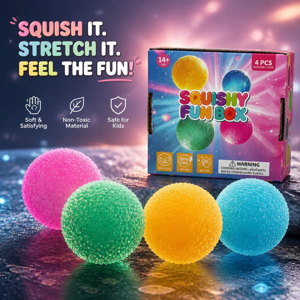 4-Piece Set Mystery Squishy Fun Box,Blind Box Malt Sugar Stress Relief Fidget Toys, Handmade Crystal Mochi Ball Squishies, Soft Stress Relief Fidgeting Toy, Anxiety Fidgets Sensory Play Set for Relaxing & Gifting