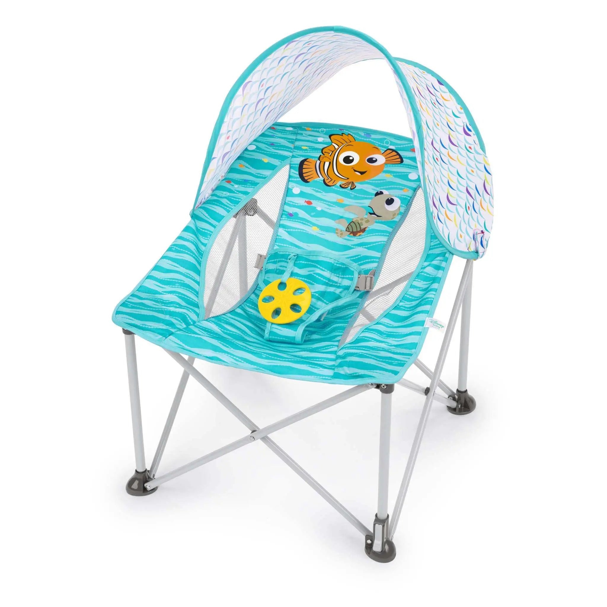 Bright Starts Pop ‘N Chill Travel Seat – Lightweight Foldable Baby Seat with Canopy, UPF 50+ Sun Protection, 3-Point Harness, Machine Washable Pad, Multiple Color Options, Newborn to 6 Months