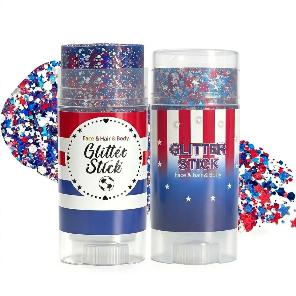 4Th of July Red White Blue Glitter Stick, Body & Hair Sparkle Makeup for Independence Day Party, Parade, Festival & Fireworks Look