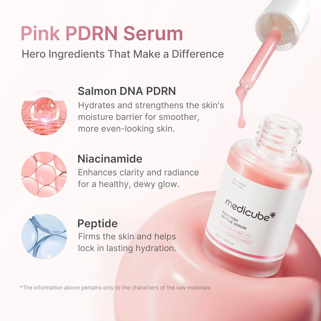 PDRN Pink Peptide Serum, Hydrating Korean Face Serum, 1.01 Fl Oz