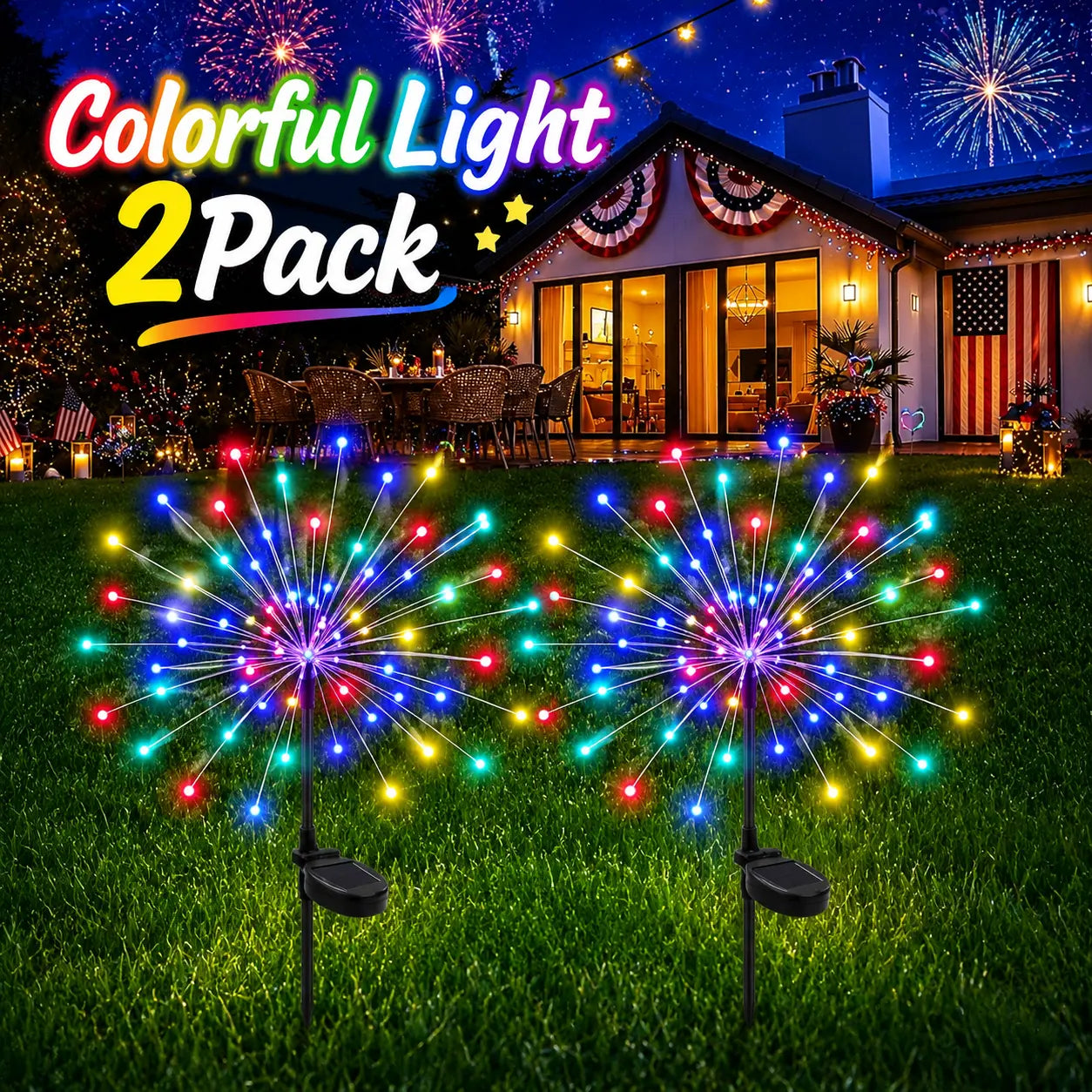 Solar Garden Lights Outdoor, 150LED Firework Lights for Summer, Waterproof Solar Fairy Lights with 8 Lighting Modes, Decorative Twinkle Lights for Garden, Yard, Patio, Pathway, Lawn & Outdoor Decor