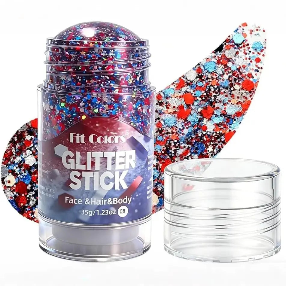 4Th of July Red White Blue Glitter Stick, Body & Hair Sparkle Makeup for Independence Day Party, Parade, Festival & Fireworks Look