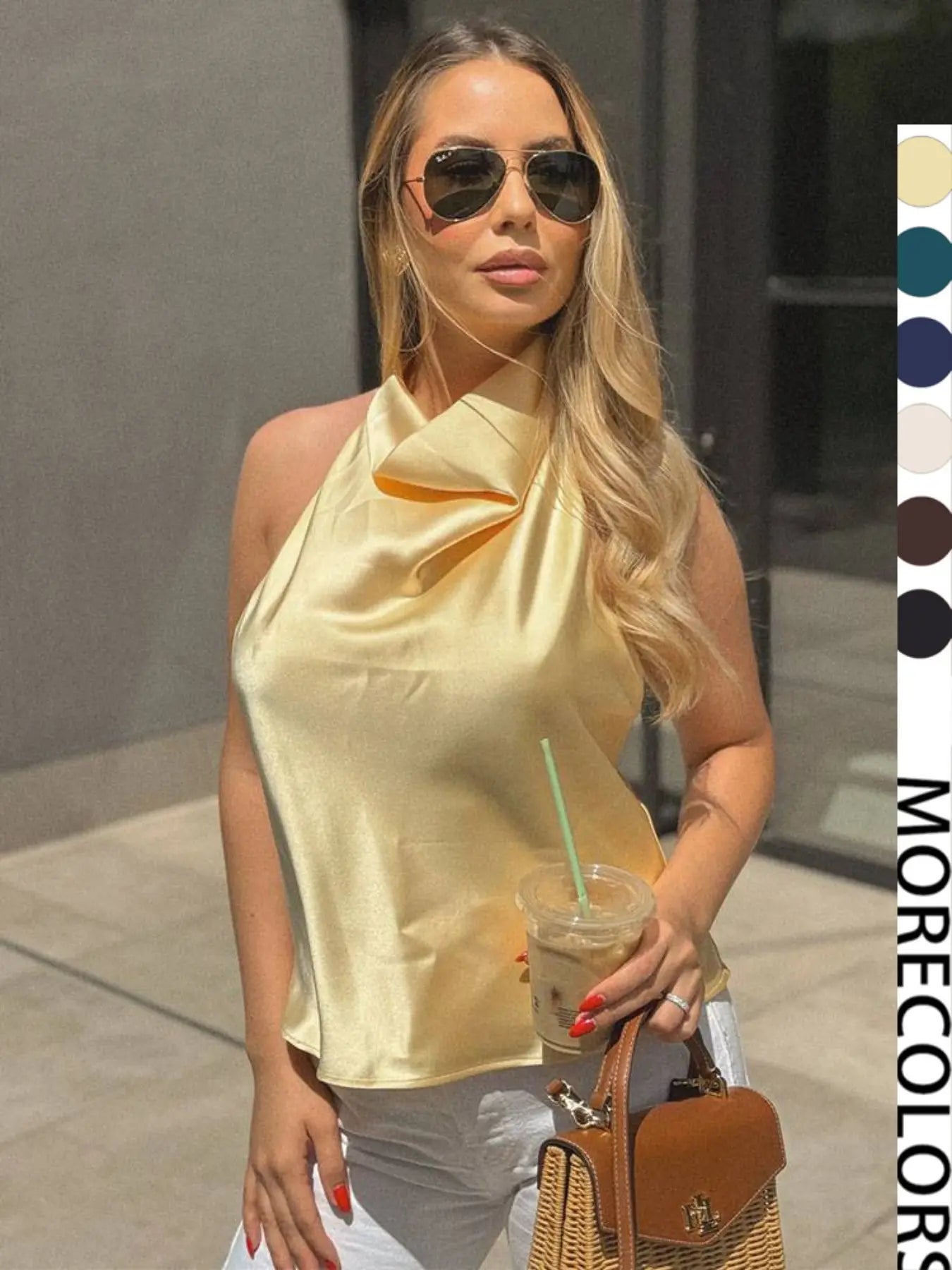 Women'S Fashion Halter Satin Solid Tank Top, Sexy Backless Bodycon Party Vest, Summer Holiday Trendy Y2K Fit Women'S Top, Womenswear