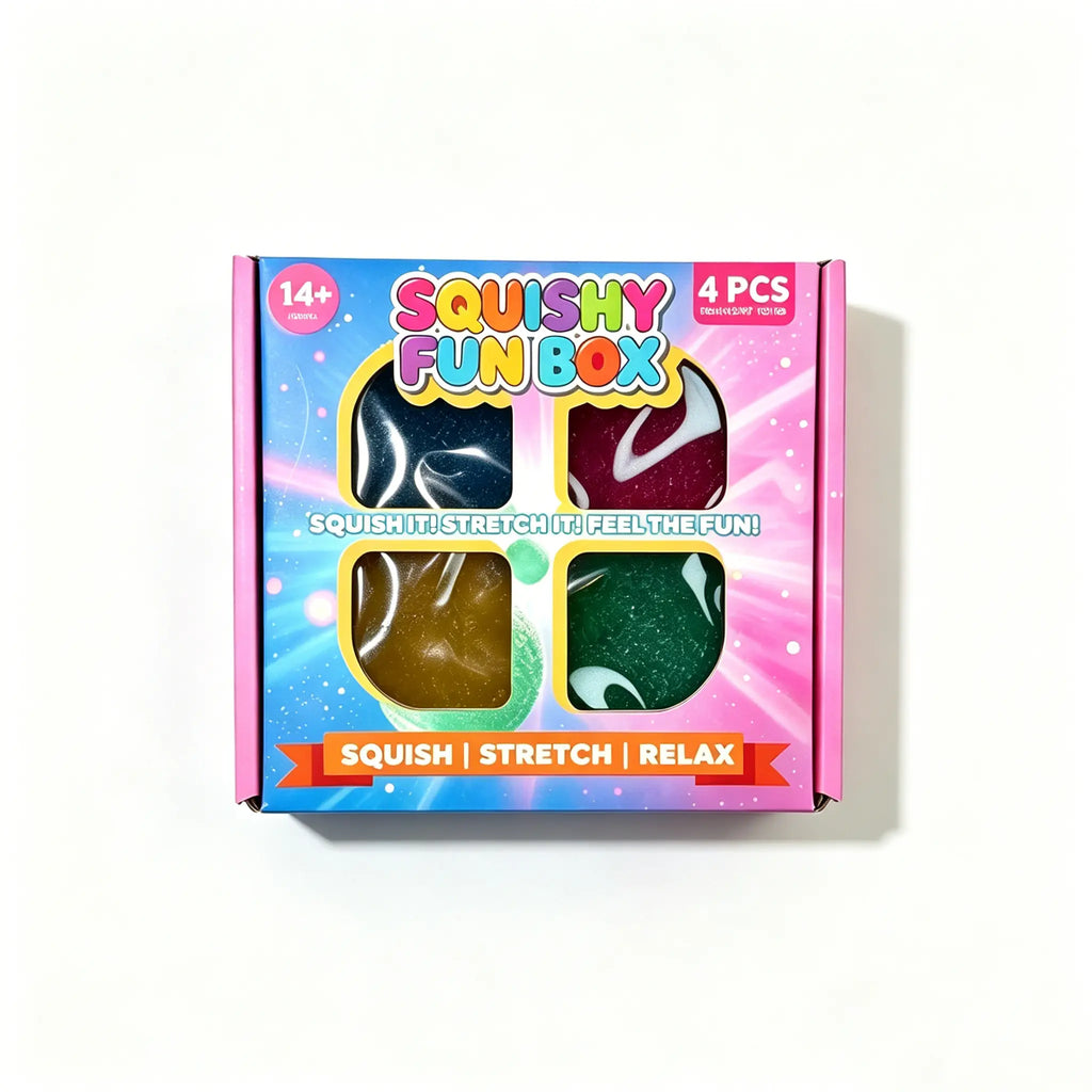 4-Piece Set Mystery Squishy Fun Box,Blind Box Malt Sugar Stress Relief Fidget Toys, Handmade Crystal Mochi Ball Squishies, Soft Stress Relief Fidgeting Toy, Anxiety Fidgets Sensory Play Set for Relaxing & Gifting