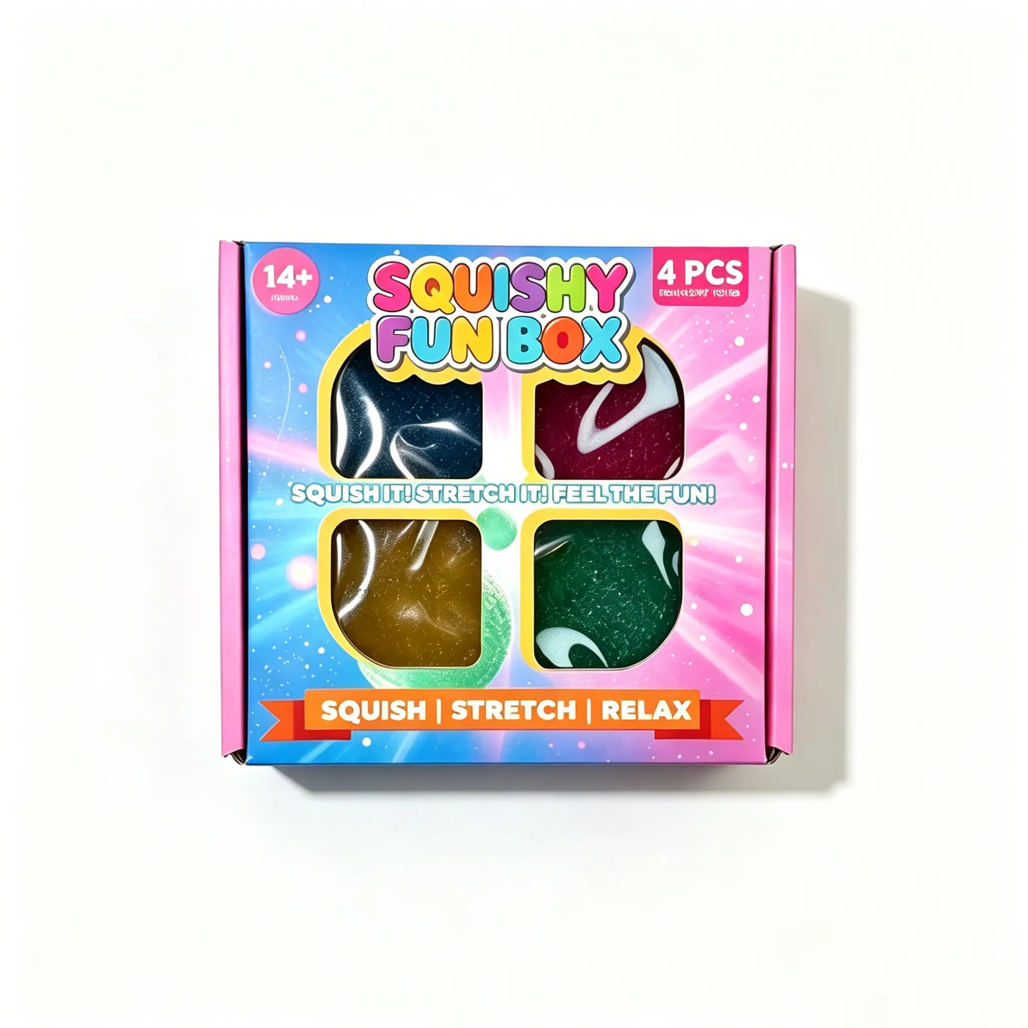 4-Piece Set Mystery Squishy Fun Box,Blind Box Malt Sugar Stress Relief Fidget Toys, Handmade Crystal Mochi Ball Squishies, Soft Stress Relief Fidgeting Toy, Anxiety Fidgets Sensory Play Set for Relaxing & Gifting
