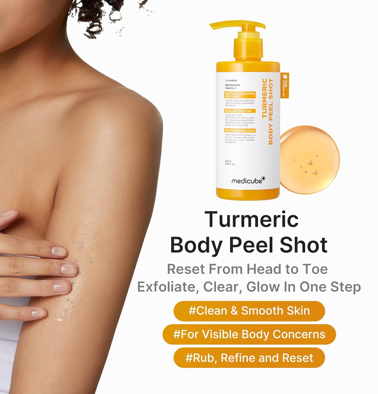 Kojic Acid Brightening Body Care Duo: Turmeric Body Peel Shot and Kojic Acid Body Wash | for Brightening, Exfoliating with Citrus Scent for Fresh Shower Routine
