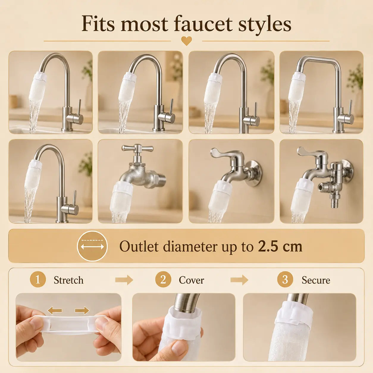 Faucet Filter Cotton Replacement Pads, Universal Sink Tap Water Filter Refill with Installation Strap, Disposable Faucet Splash Filter for Kitchen Bathroom Sink, 10/20/30 PCS