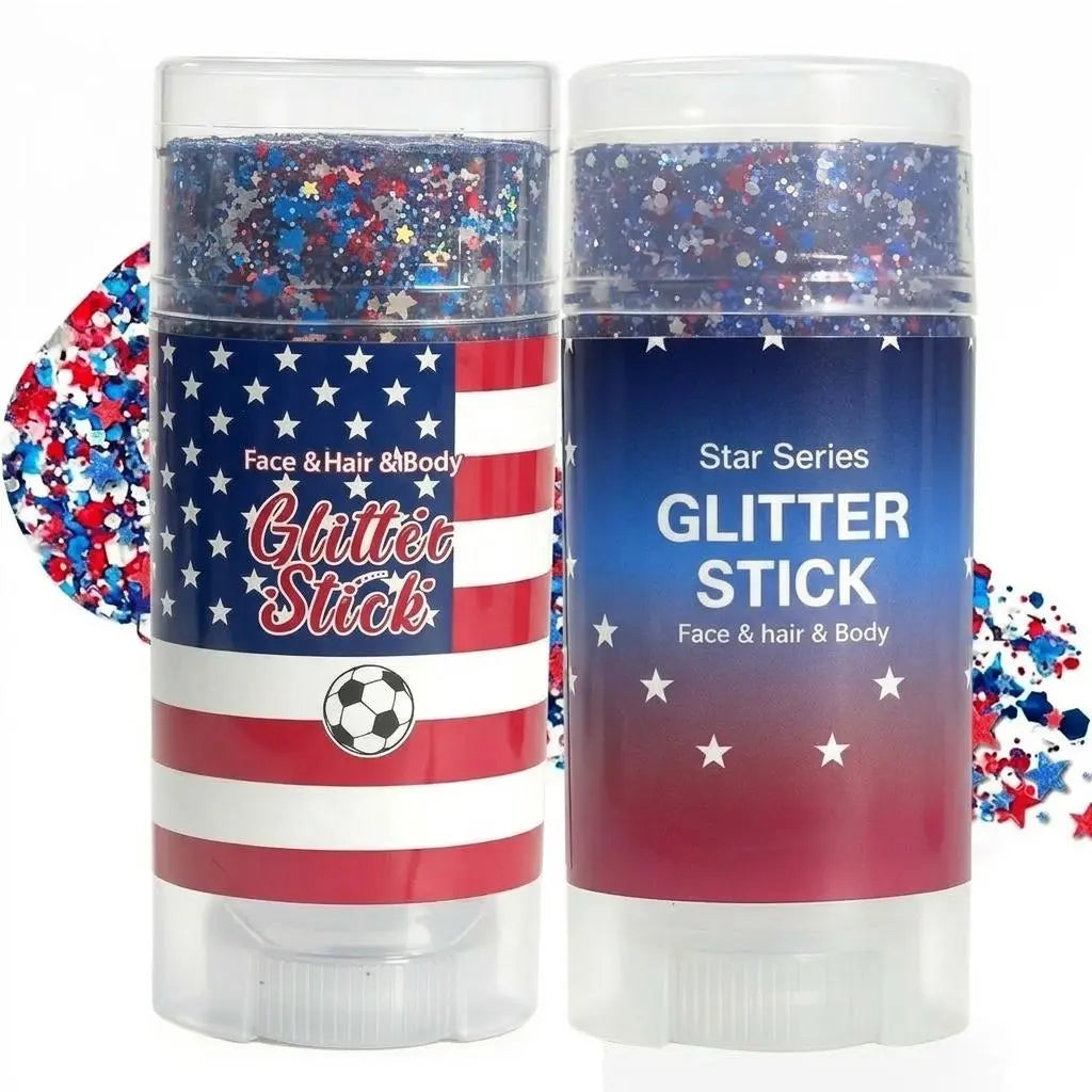 4Th of July Red White Blue Glitter Stick, Body & Hair Sparkle Makeup for Independence Day Party, Parade, Festival & Fireworks Look