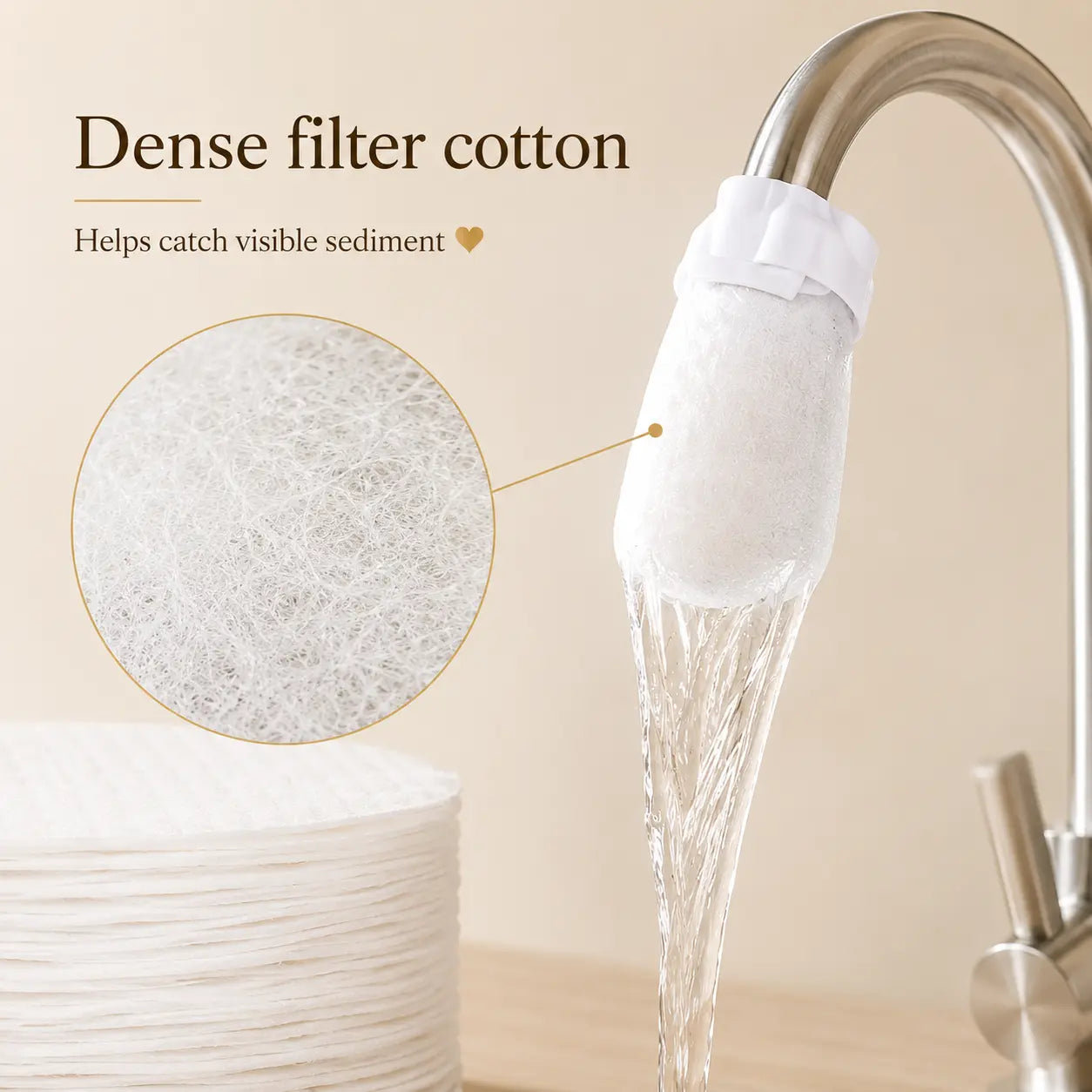 Faucet Filter Cotton Replacement Pads, Universal Sink Tap Water Filter Refill with Installation Strap, Disposable Faucet Splash Filter for Kitchen Bathroom Sink, 10/20/30 PCS