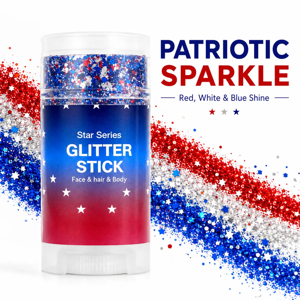 4Th of July Red White Blue Glitter Stick, Body & Hair Sparkle Makeup for Independence Day Party, Parade, Festival & Fireworks Look