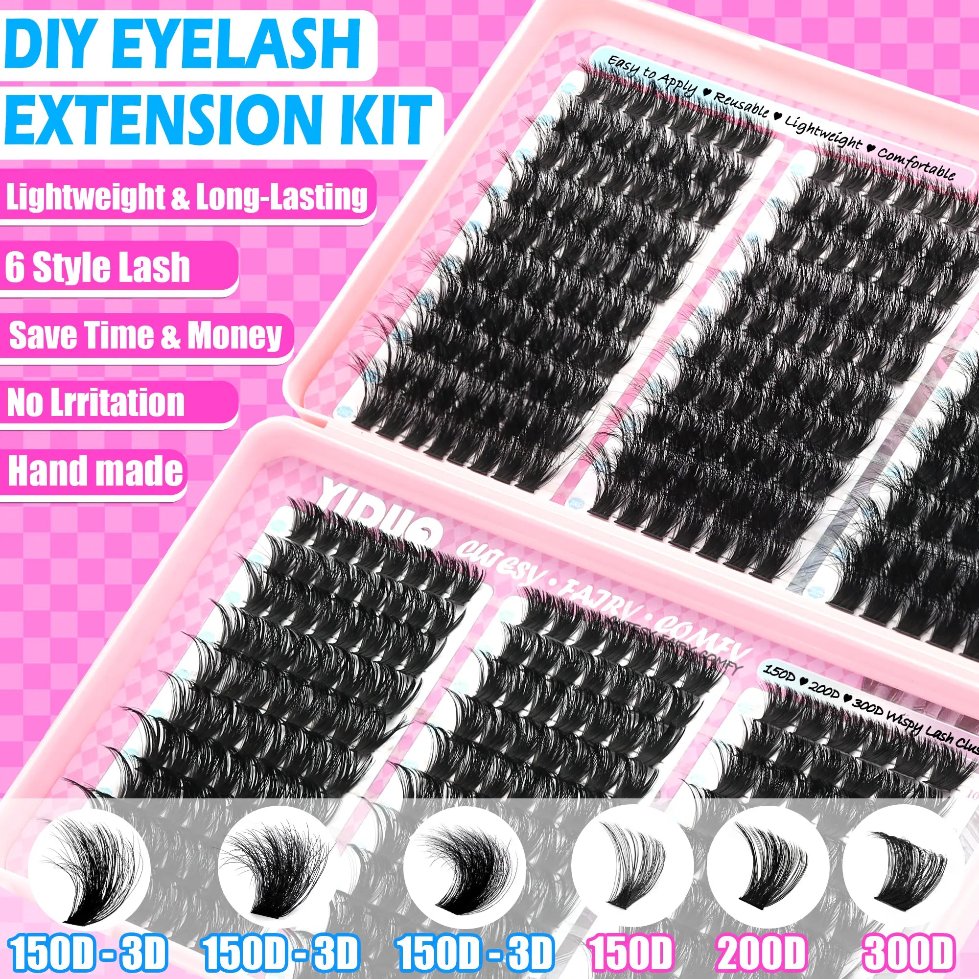 YIDUO 1560Pcs Lash Clusters Extension Kit – 9 Styles (30D/40D/50D/60D/80D/100D/150D/200D/300D), Mixed Fluffy Individual Lashes with Lash Book, Multi-Volume & High Cost-Effectiveness, Includes Bond & Seal, Beginners & Professionals Cosmetic Dealsforyoudays