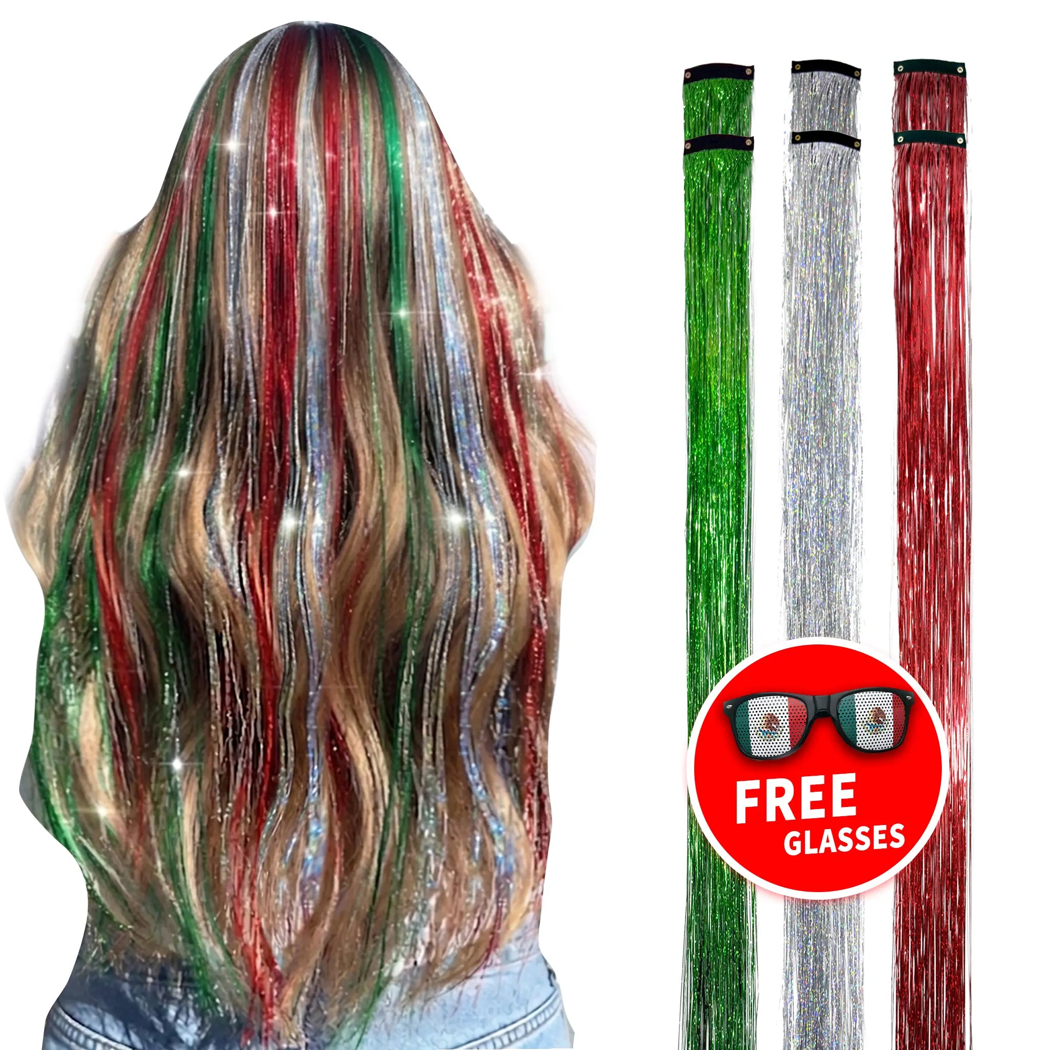 Holographic Hair Tinsel Easy Clip-In Sparkle Hair；Fairy Hair Tinsel Kit – No Damage, Super Shiny；Sparkly Hair Strands for Party & Game Day；Clip-In Hair Tinsel – Shimmer in Seconds