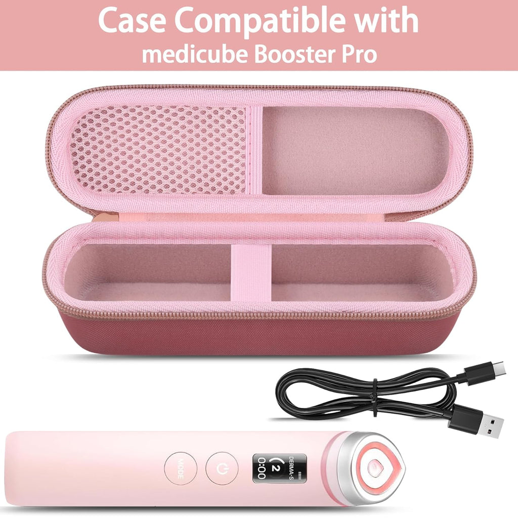 For Medicube Booster Pro 6-In-1 Real Glass Glow Beauty Massager Protective Hard Case, Travel Storage Organizer for Women, Shockproof & Water-Resistant EVA Shell, Pink -