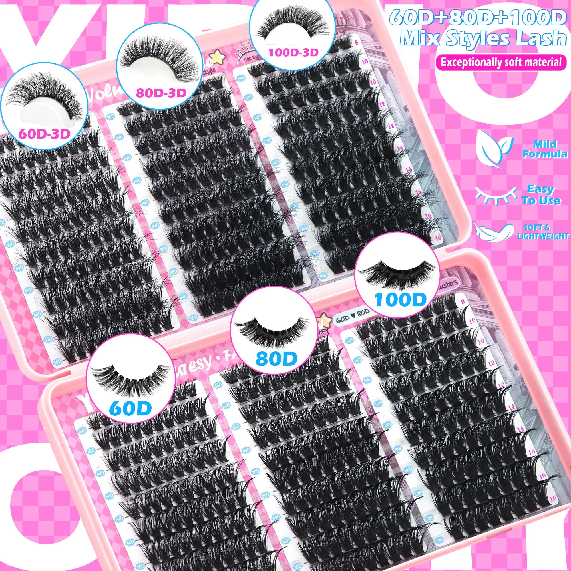 YIDUO 1560Pcs Lash Clusters Extension Kit – 9 Styles (30D/40D/50D/60D/80D/100D/150D/200D/300D), Mixed Fluffy Individual Lashes with Lash Book, Multi-Volume & High Cost-Effectiveness, Includes Bond & Seal, Beginners & Professionals Cosmetic Dealsforyoudays