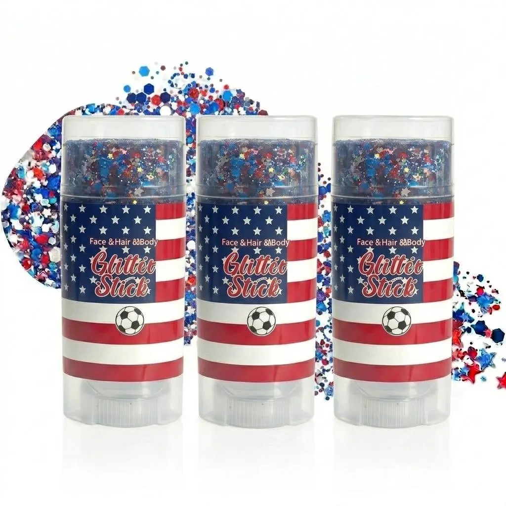 4Th of July Red White Blue Glitter Stick, Body & Hair Sparkle Makeup for Independence Day Party, Parade, Festival & Fireworks Look