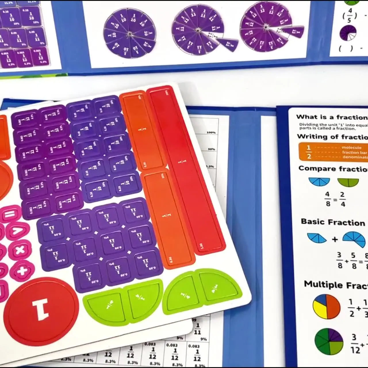 Magnetic Fraction Educational Book for Kids (Ages 3+) – Tri-Fold Board Book with Fraction Tiles & Dry-Erase Activity Card – Hands-On Math Manipulatives for Elementary School – Visual Learning Tool for Fractions, Addition & Subtraction