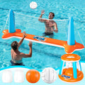 XL Inflatable Pool Float Set, 125'' Volleyball Net & Basketball Hoops, Extra Large Floating Swimming Game Toy for Kids and Adults, Summer Floaties, Volleyball Court|Basketball, Xl-Orange