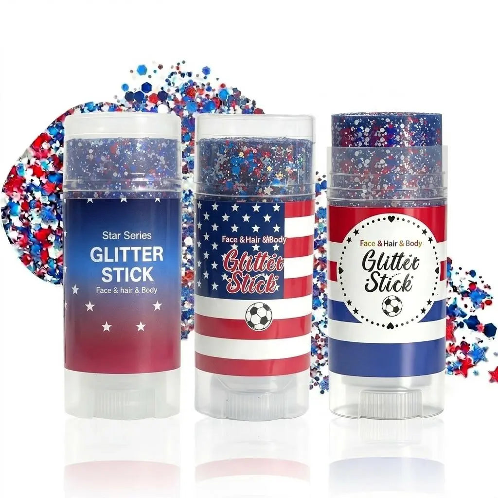 4Th of July Red White Blue Glitter Stick, Body & Hair Sparkle Makeup for Independence Day Party, Parade, Festival & Fireworks Look