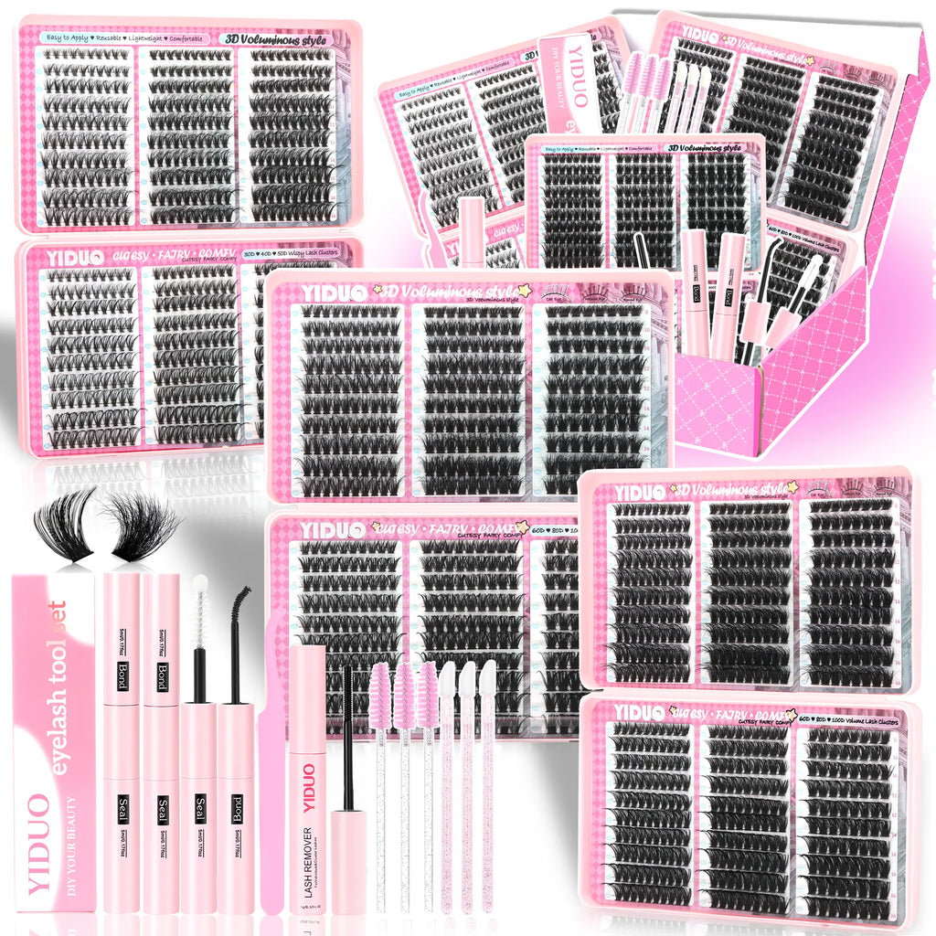 YIDUO 1560Pcs Lash Clusters Extension Kit – 9 Styles (30D/40D/50D/60D/80D/100D/150D/200D/300D), Mixed Fluffy Individual Lashes with Lash Book, Multi-Volume & High Cost-Effectiveness, Includes Bond & Seal, Beginners & Professionals Cosmetic Dealsforyoudays