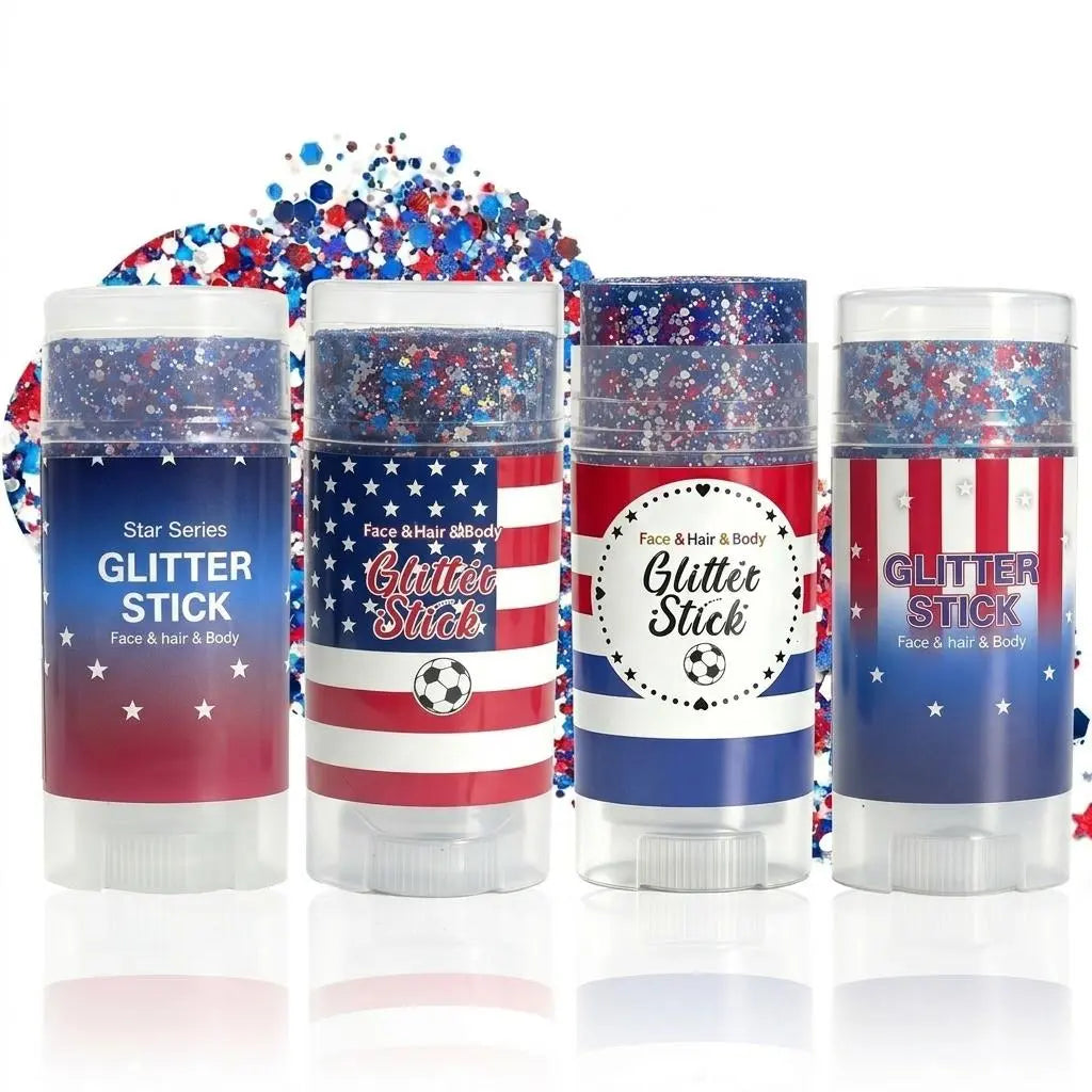 4Th of July Red White Blue Glitter Stick, Body & Hair Sparkle Makeup for Independence Day Party, Parade, Festival & Fireworks Look