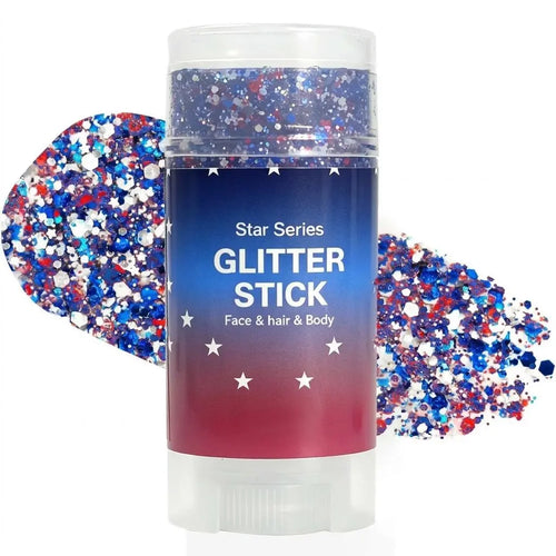 4Th of July Red White Blue Glitter Stick, Body & Hair Sparkle Makeup for Independence Day Party, Parade, Festival & Fireworks Look