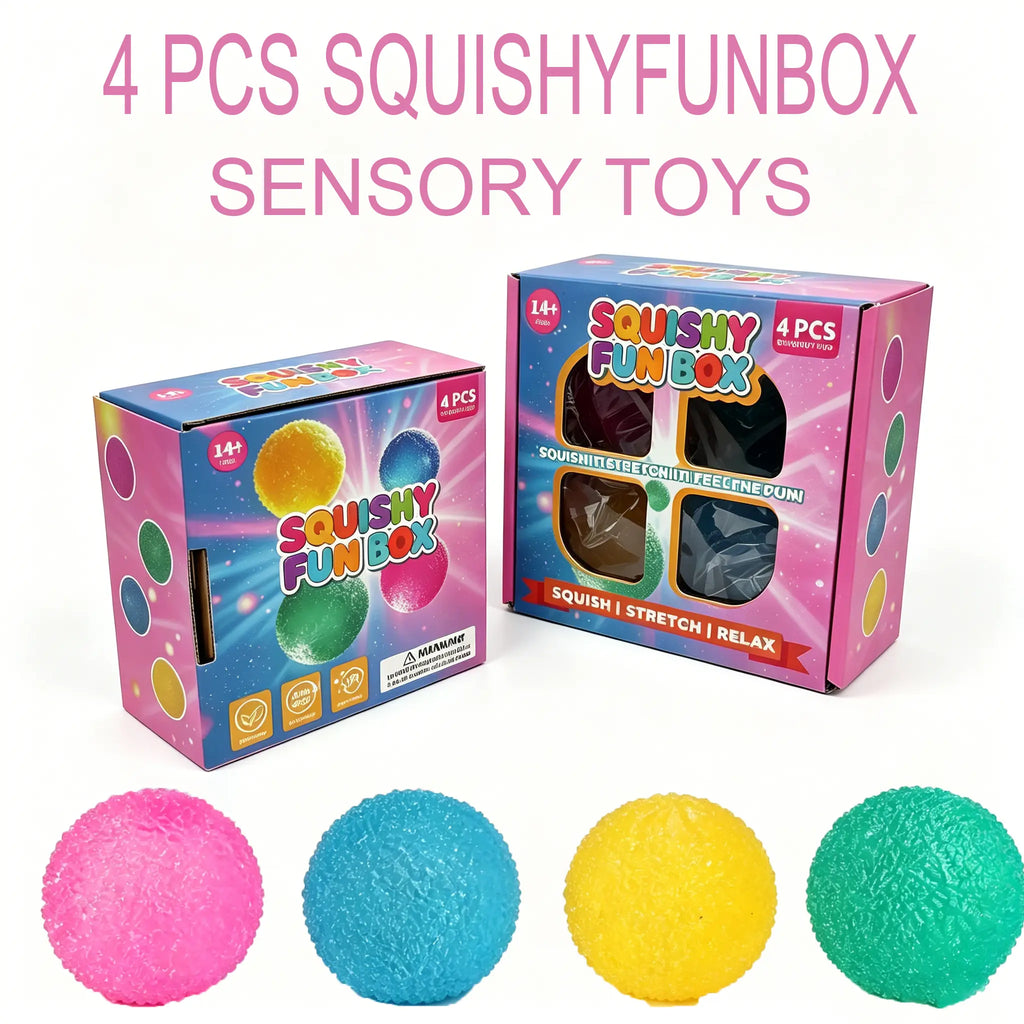 4-Piece Set Mystery Squishy Fun Box,Blind Box Malt Sugar Stress Relief Fidget Toys, Handmade Crystal Mochi Ball Squishies, Soft Stress Relief Fidgeting Toy, Anxiety Fidgets Sensory Play Set for Relaxing & Gifting