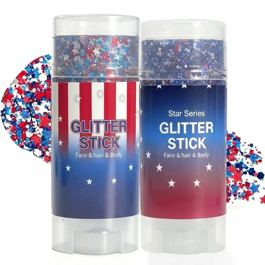 4Th of July Red White Blue Glitter Stick, Body & Hair Sparkle Makeup for Independence Day Party, Parade, Festival & Fireworks Look