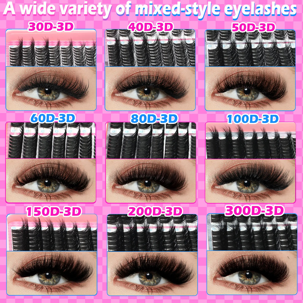 YIDUO 1560Pcs Lash Clusters Extension Kit – 9 Styles (30D/40D/50D/60D/80D/100D/150D/200D/300D), Mixed Fluffy Individual Lashes with Lash Book, Multi-Volume & High Cost-Effectiveness, Includes Bond & Seal, Beginners & Professionals Cosmetic Dealsforyoudays