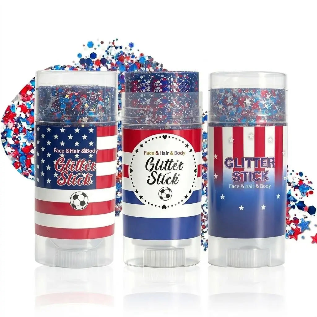 4Th of July Red White Blue Glitter Stick, Body & Hair Sparkle Makeup for Independence Day Party, Parade, Festival & Fireworks Look