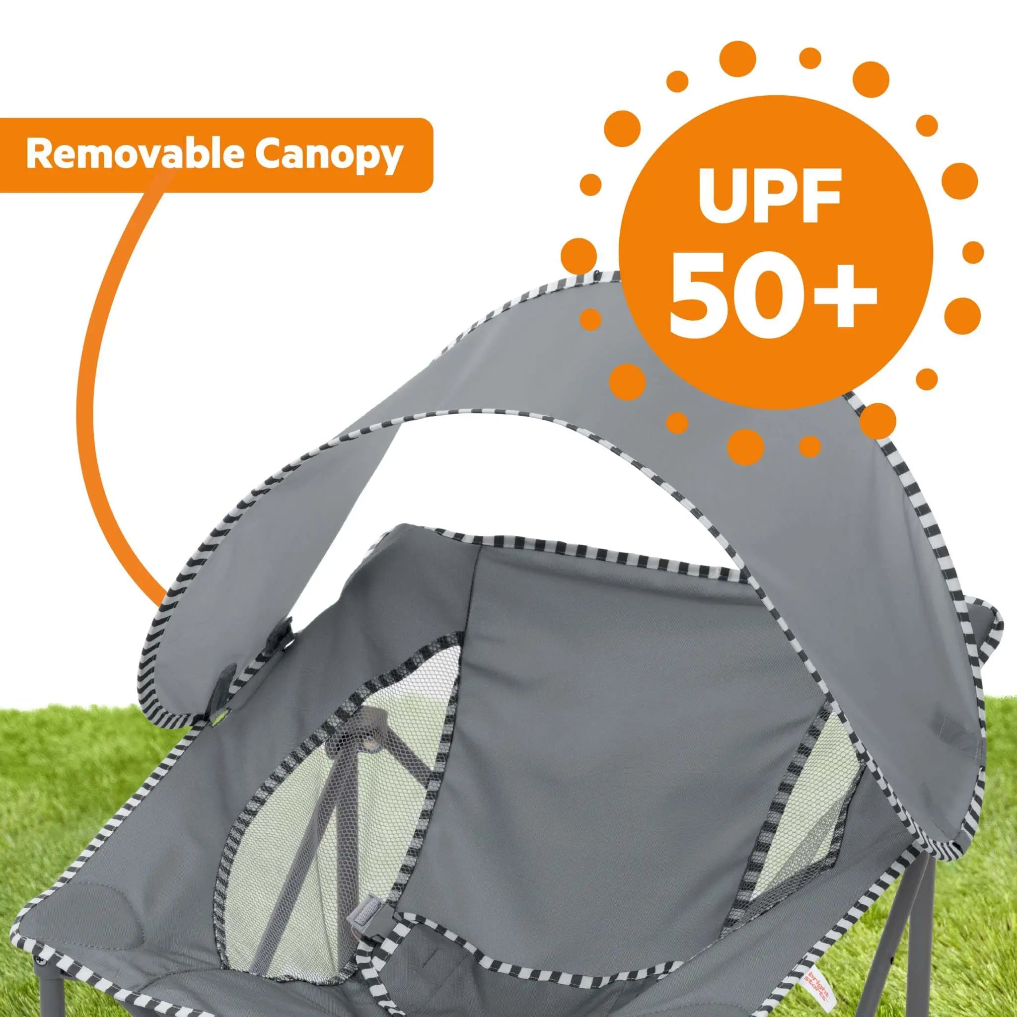 Bright Starts Pop ‘N Chill Travel Seat – Lightweight Foldable Baby Seat with Canopy, UPF 50+ Sun Protection, 3-Point Harness, Machine Washable Pad, Multiple Color Options, Newborn to 6 Months
