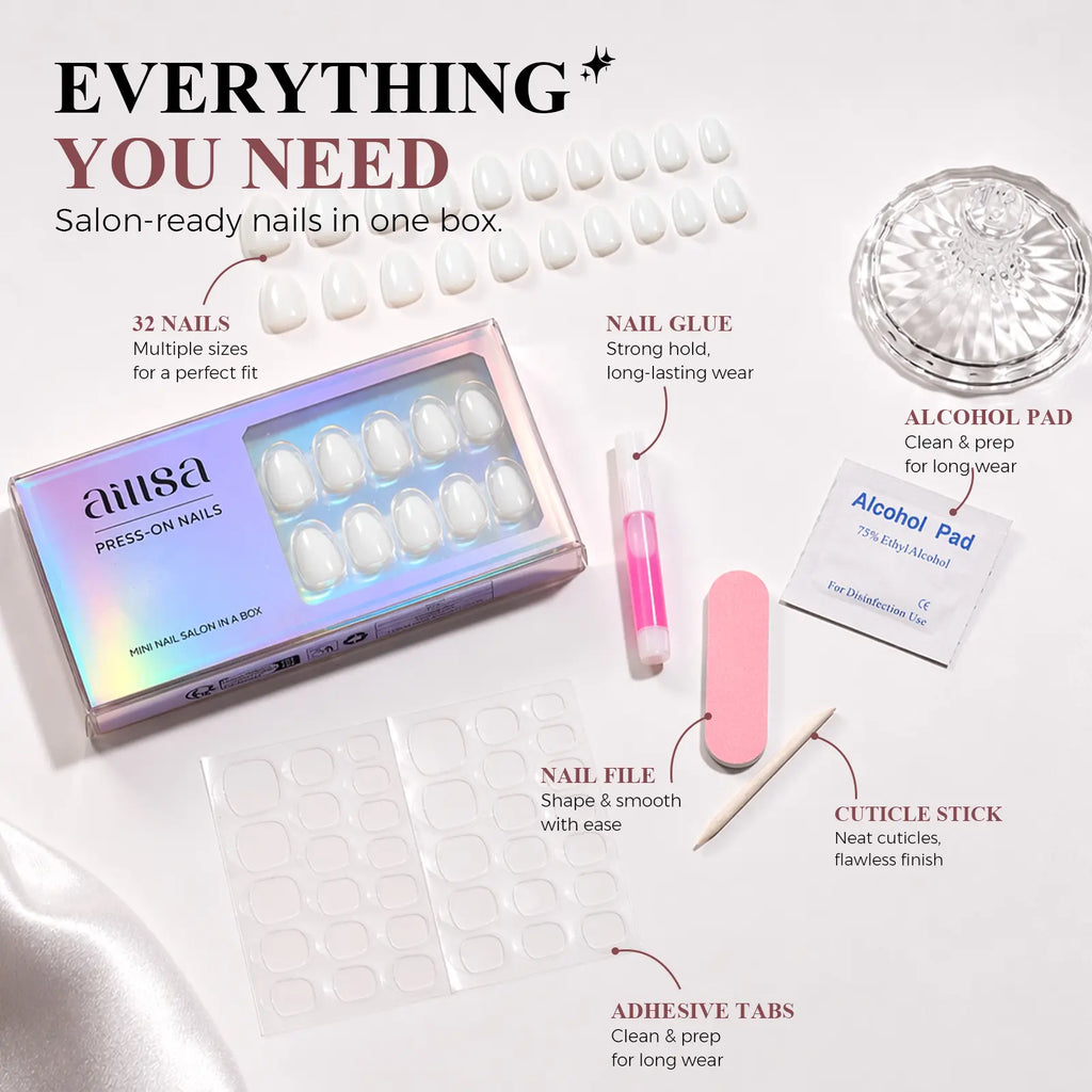 AILLSA Vacation-Ready Press-On Nails for Every Summer Mood, Glossy Salon-Look Fake Nails for Vacation & Everyday Wear