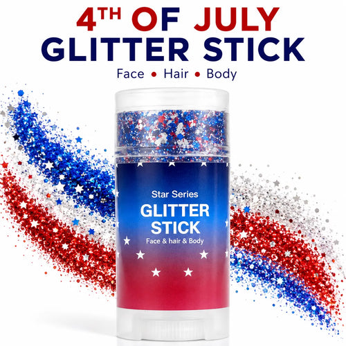 4Th of July Red White Blue Glitter Stick, Body & Hair Sparkle Makeup for Independence Day Party, Parade, Festival & Fireworks Look