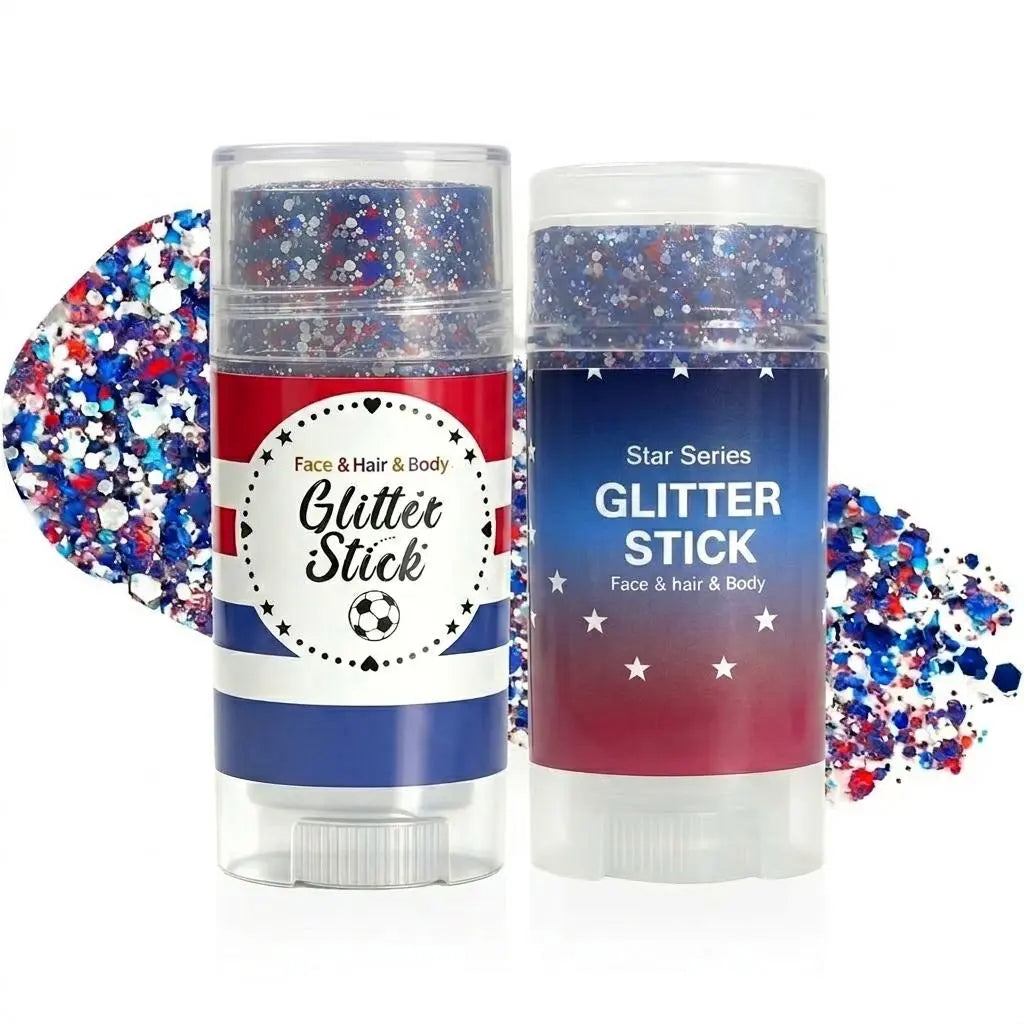4Th of July Red White Blue Glitter Stick, Body & Hair Sparkle Makeup for Independence Day Party, Parade, Festival & Fireworks Look