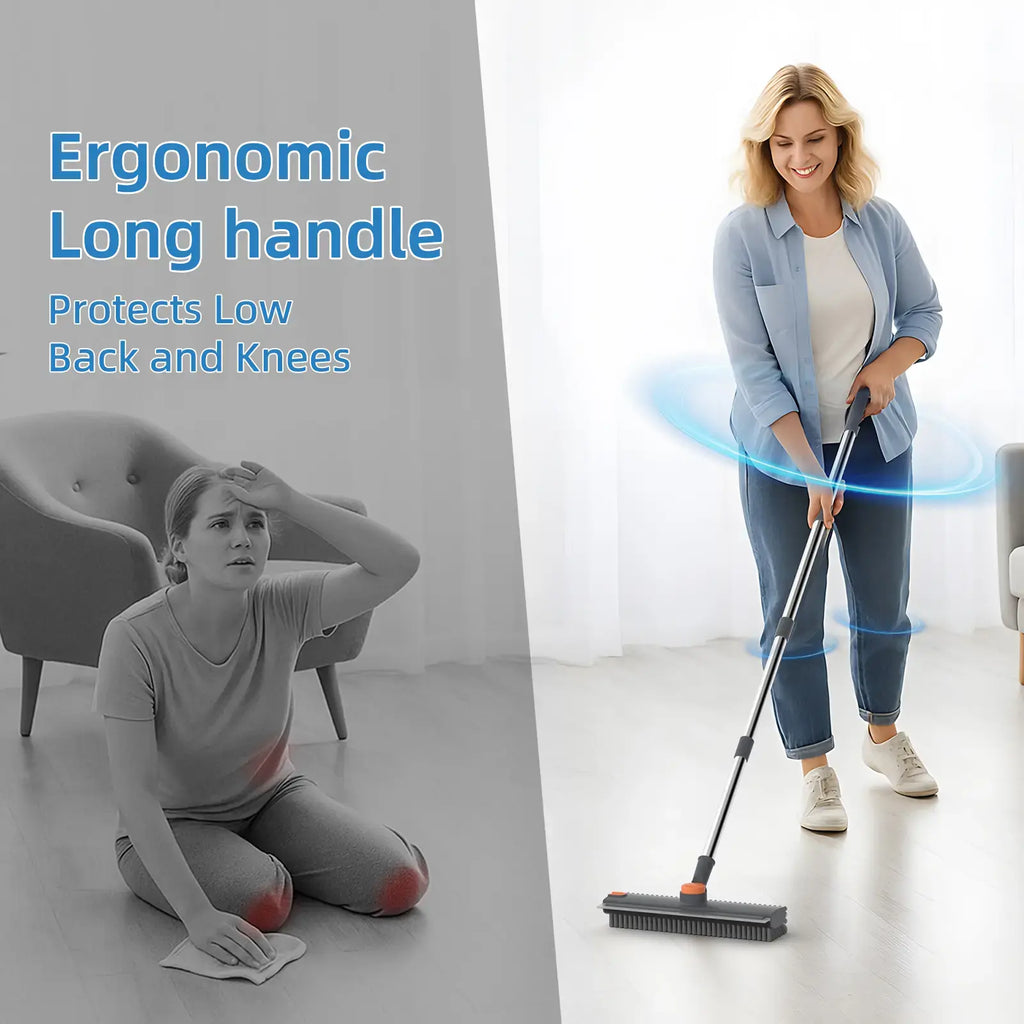 360° Rotating Floor Scrub Brush with Long Handle, 3-In-1 Scrubber & Squeegee for Bathroom, Tile, Shower, Garage and Outdoor Cleaning