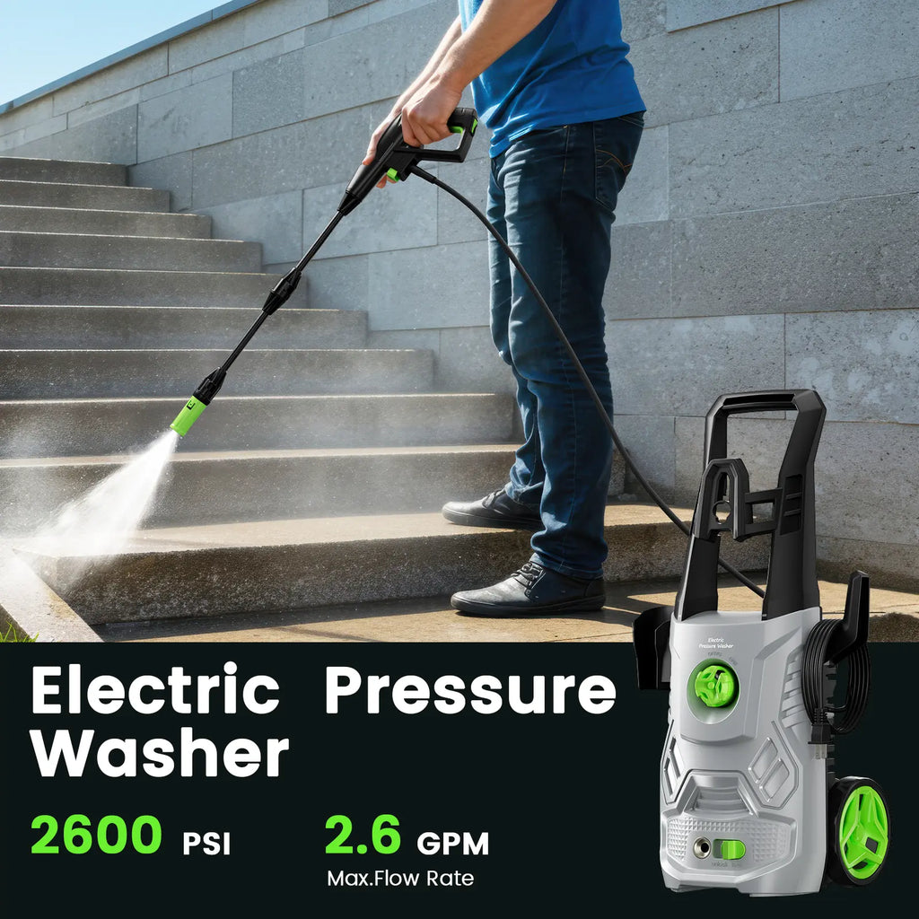 2.6 GPM 2600PSI Electric Pressure Washer with Foam Cannon for Cleaning Cars , Driveways, Decks, Fences, Patios & Outdoor Cleaning, 3 Wand Lengths 1600W Portable Pressure Cleaner Fathersdaygift