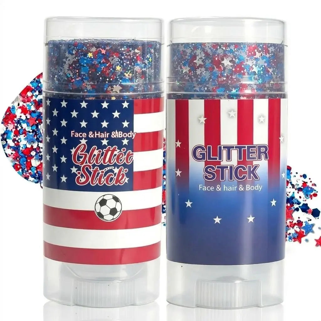 4Th of July Red White Blue Glitter Stick, Body & Hair Sparkle Makeup for Independence Day Party, Parade, Festival & Fireworks Look
