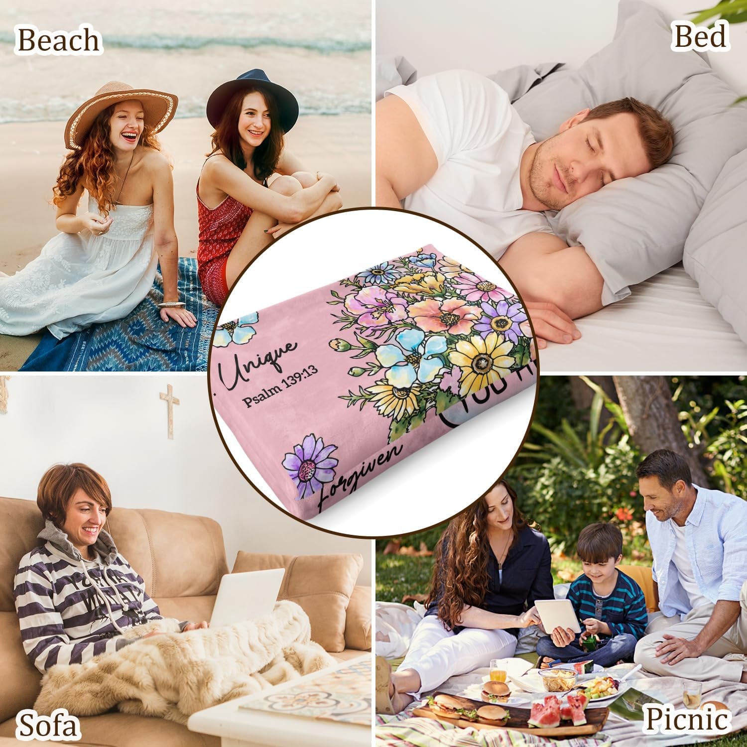 Christian Gifts for Women, Pink Christian Blanket with Flowers, Birthday Gifts for Women, Baptism Religious Mothers Day Spiritual Gifts for Sister Daughter Girls Mom Friend, Throw Blankets 60''X 50''
