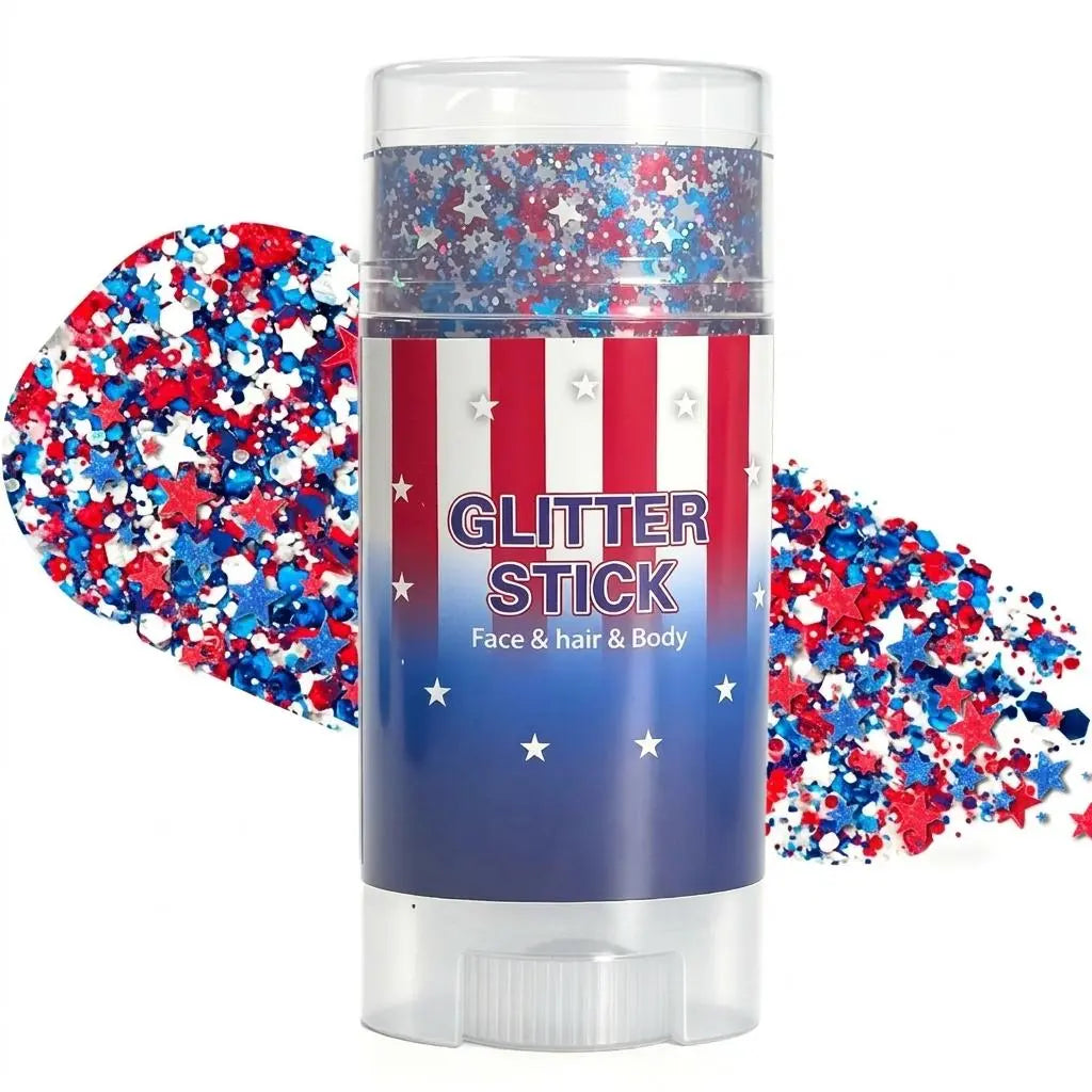 4Th of July Red White Blue Glitter Stick, Body & Hair Sparkle Makeup for Independence Day Party, Parade, Festival & Fireworks Look