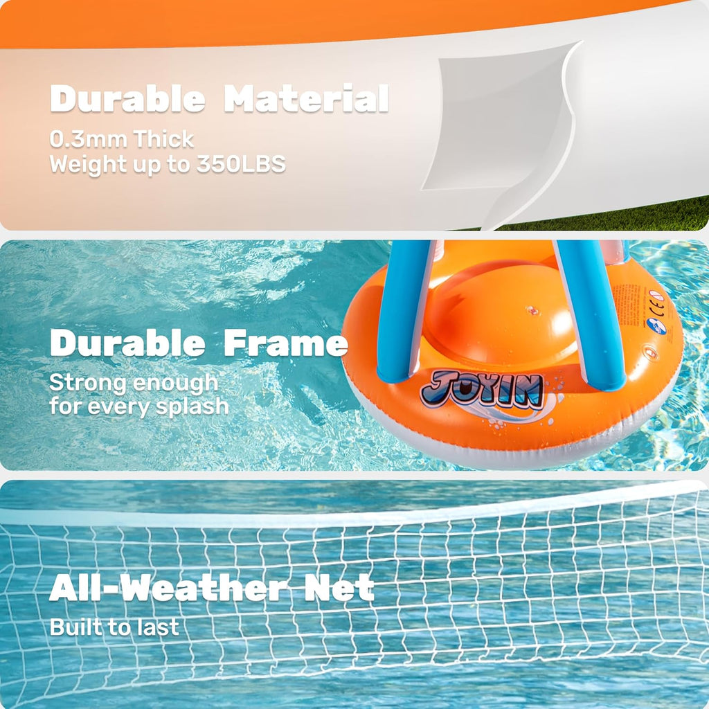 XL Inflatable Pool Float Set, 125'' Volleyball Net & Basketball Hoops, Extra Large Floating Swimming Game Toy for Kids and Adults, Summer Floaties, Volleyball Court|Basketball, Xl-Orange