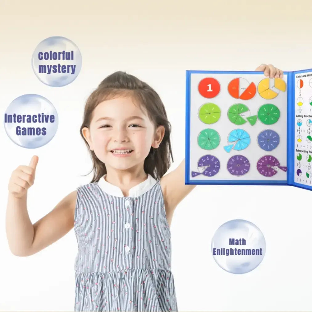 Magnetic Fraction Educational Book for Kids (Ages 3+) – Tri-Fold Board Book with Fraction Tiles & Dry-Erase Activity Card – Hands-On Math Manipulatives for Elementary School – Visual Learning Tool for Fractions, Addition & Subtraction