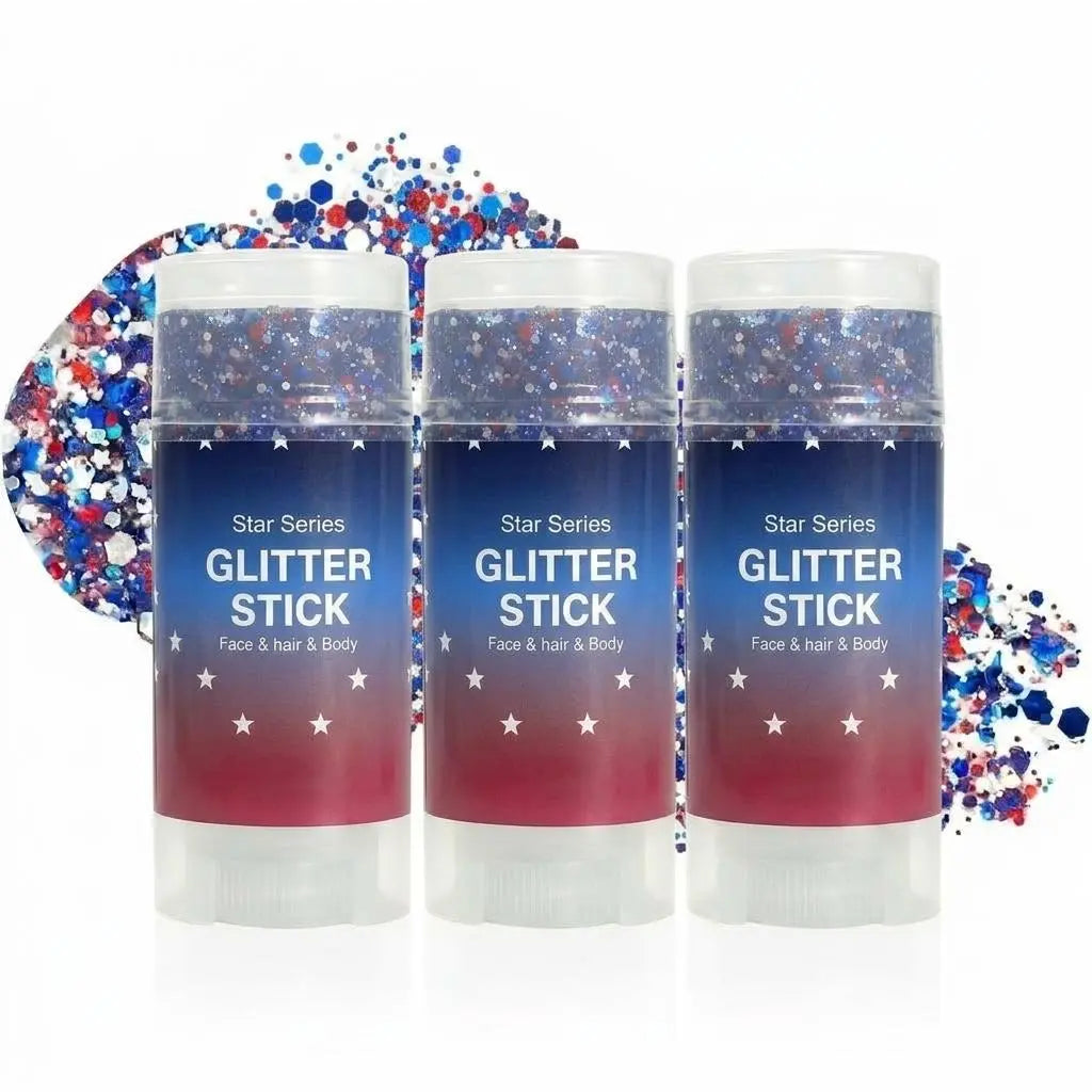 4Th of July Red White Blue Glitter Stick, Body & Hair Sparkle Makeup for Independence Day Party, Parade, Festival & Fireworks Look