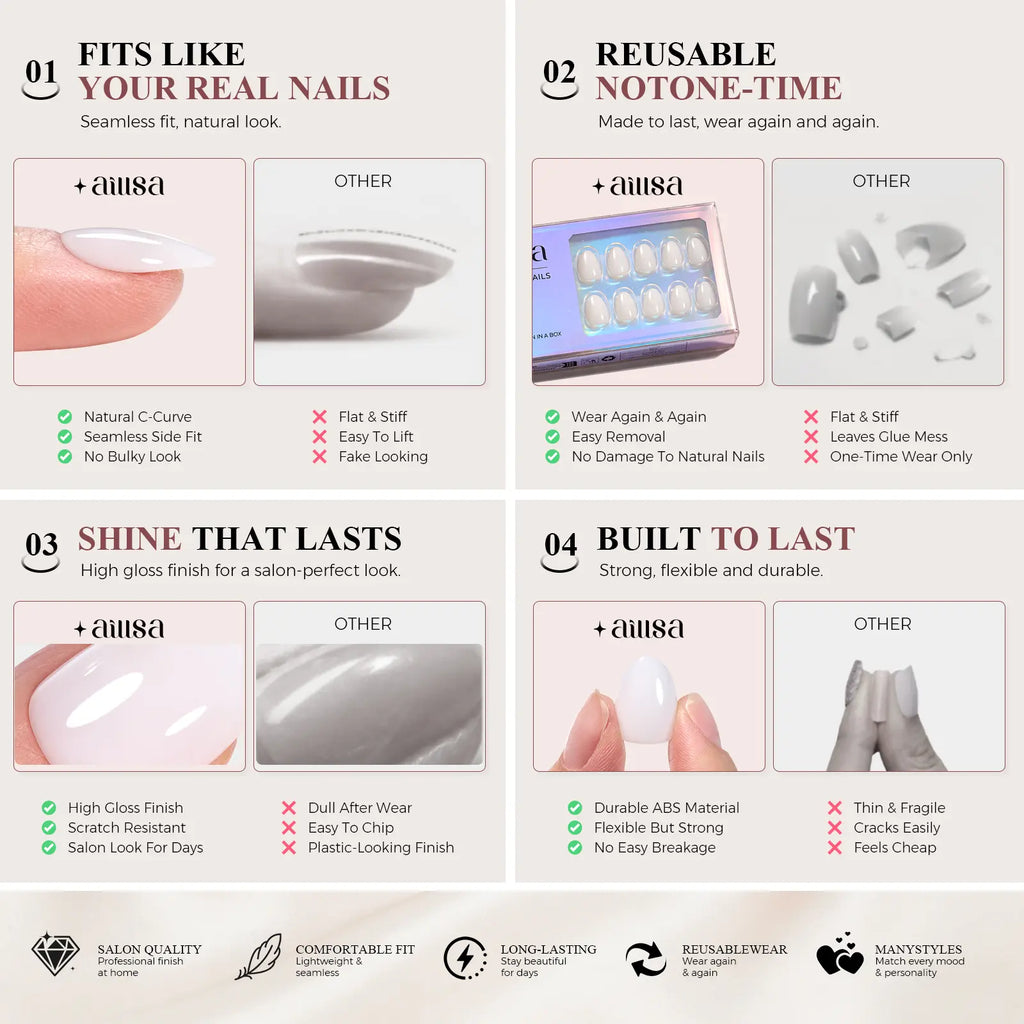 AILLSA Vacation-Ready Press-On Nails for Every Summer Mood, Glossy Salon-Look Fake Nails for Vacation & Everyday Wear