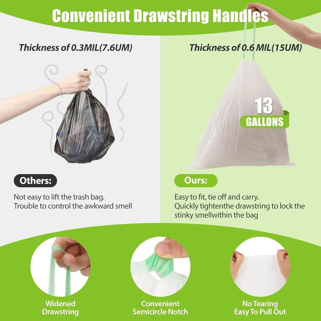 【Summerwins】Count Ultra Strong 13Gallon Trash Bags, Individually Folded Tall Kitchen Trashbags Resist Leaks, Punctures, Ripsdrawstring,Office,Outdoors,Party,Petlovers,Summerwins