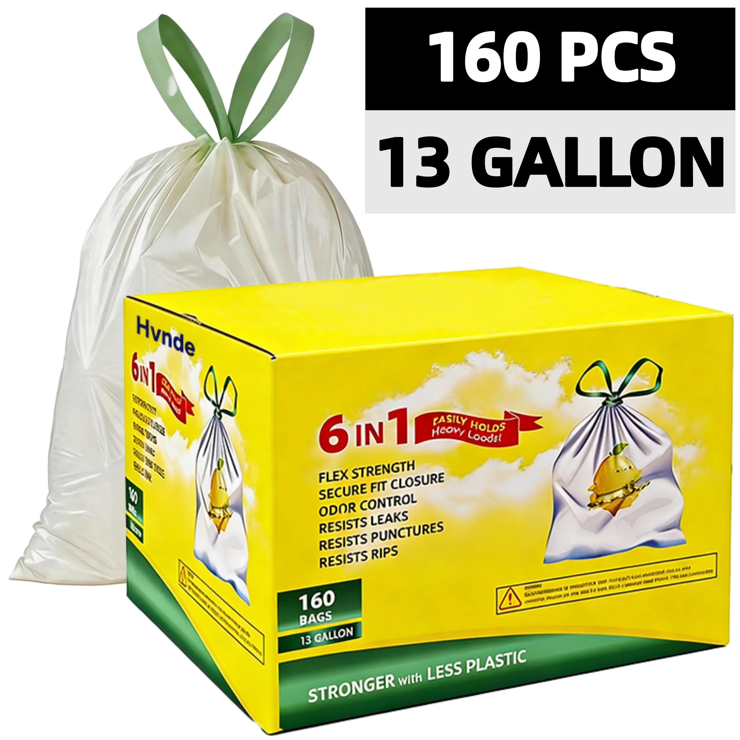 【Summerwins】Count Ultra Strong 13Gallon Trash Bags, Individually Folded Tall Kitchen Trashbags Resist Leaks, Punctures, Ripsdrawstring,Office,Outdoors,Party,Petlovers,Summerwins