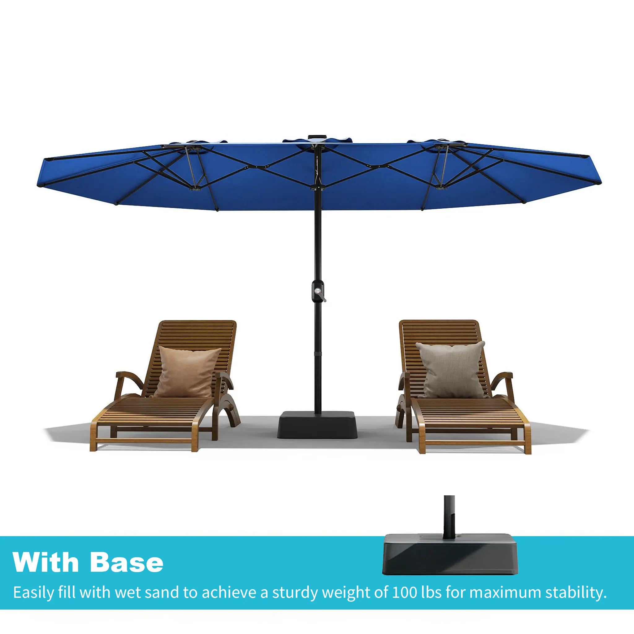 [Summervibes] Garvee 15Ft Large Outdoor Patio Umbrella with Base – LED Light Option, Double-Sided, Crank Handle, Waterproof, Comes with Weighted Base and Sandbag, Accommodates 10 People, Great for Poolside, Garden, Lawn, Backyard, Deck and Beach