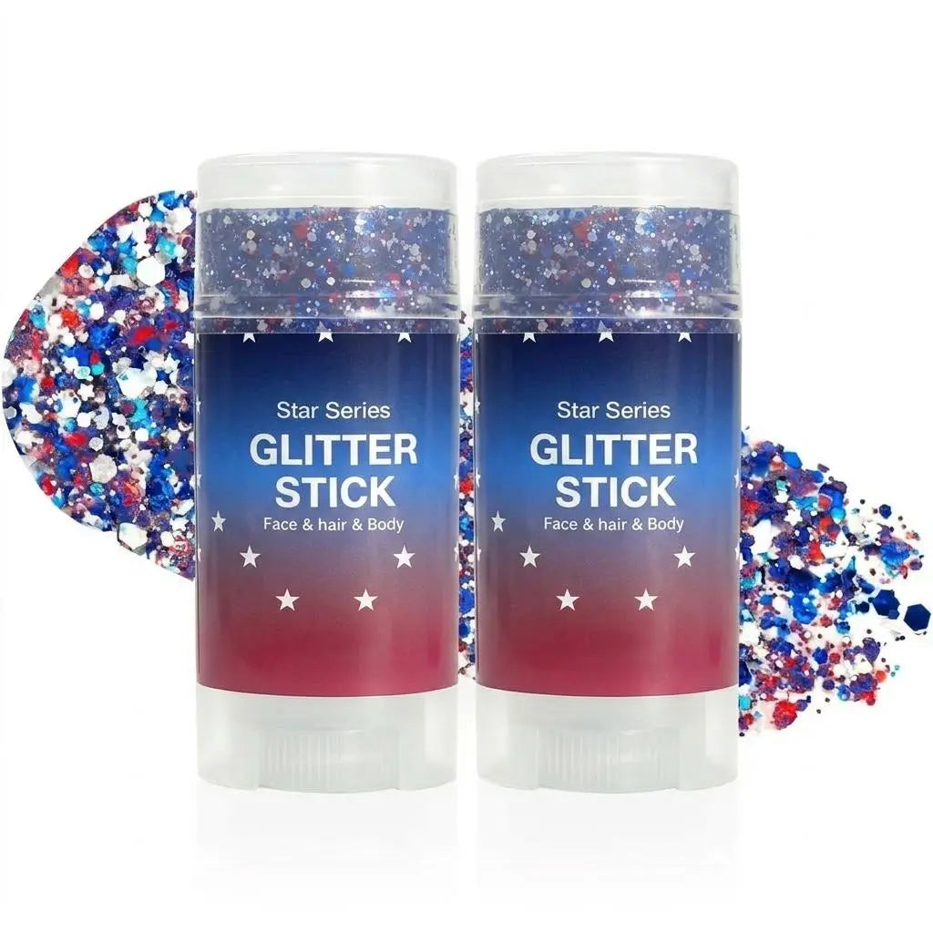 4Th of July Red White Blue Glitter Stick, Body & Hair Sparkle Makeup for Independence Day Party, Parade, Festival & Fireworks Look