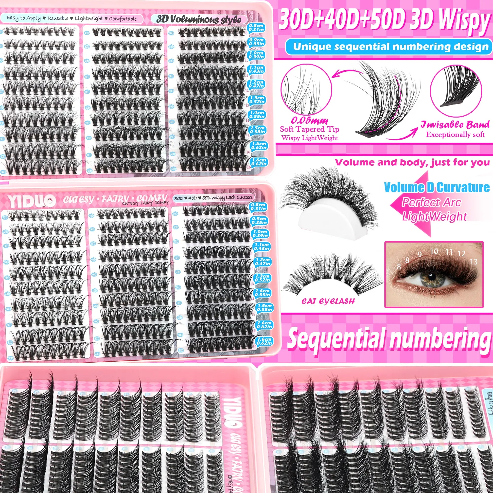 YIDUO 1560Pcs Lash Clusters Extension Kit – 9 Styles (30D/40D/50D/60D/80D/100D/150D/200D/300D), Mixed Fluffy Individual Lashes with Lash Book, Multi-Volume & High Cost-Effectiveness, Includes Bond & Seal, Beginners & Professionals Cosmetic Dealsforyoudays