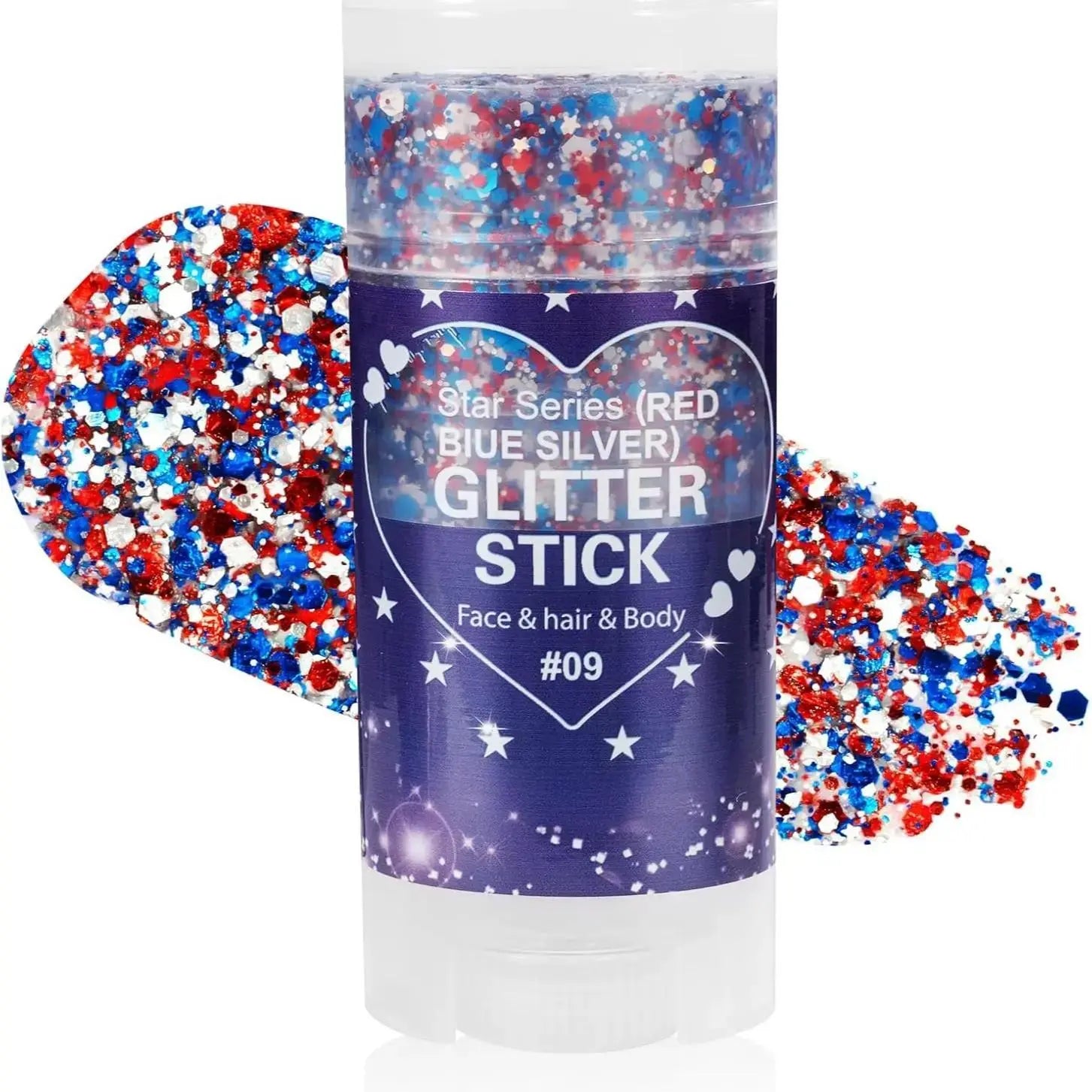 4Th of July Red White Blue Glitter Stick, Body & Hair Sparkle Makeup for Independence Day Party, Parade, Festival & Fireworks Look