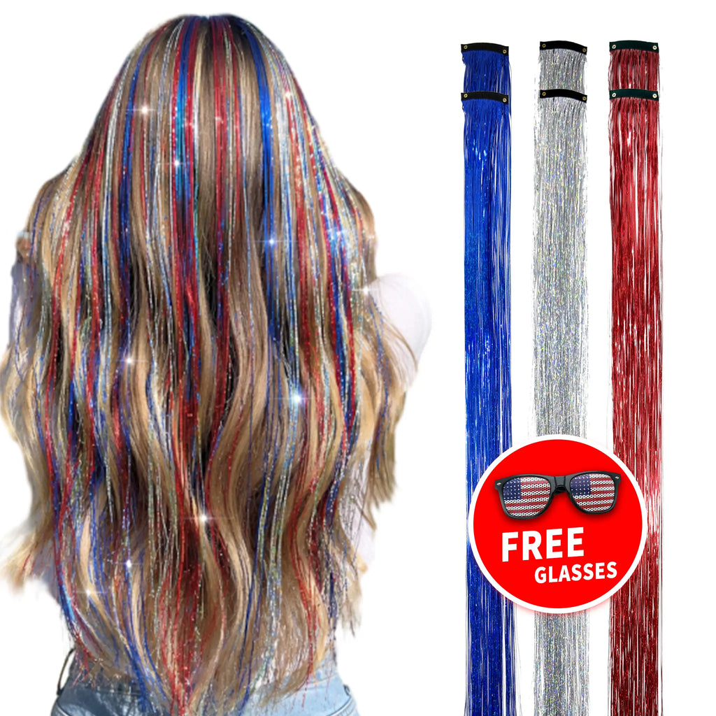 Holographic Hair Tinsel Easy Clip-In Sparkle Hair；Fairy Hair Tinsel Kit – No Damage, Super Shiny；Sparkly Hair Strands for Party & Game Day；Clip-In Hair Tinsel – Shimmer in Seconds