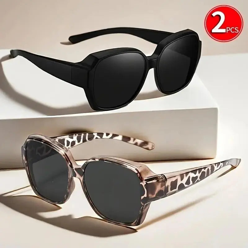 Retro Over-Glasses Sunglasses 2 Pack, Oversized Fit-Over Shades for Men Women, Wear Alone or over Prescription Glasses, Driving & Travel
